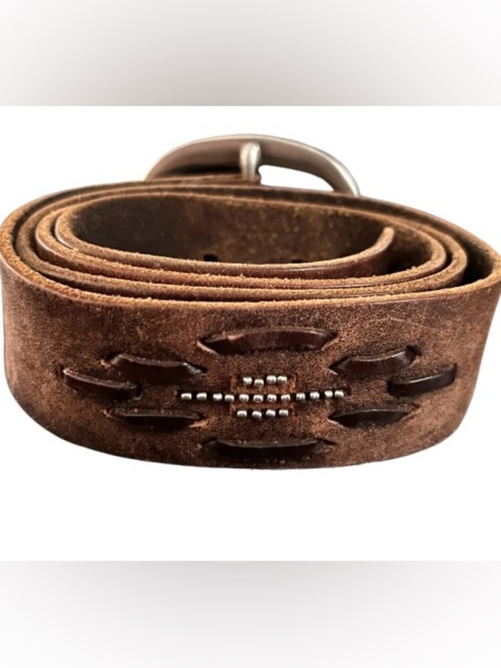 Vintage Southwestern Leather Belt Silver Beads Native Western Medium Smalll Boho